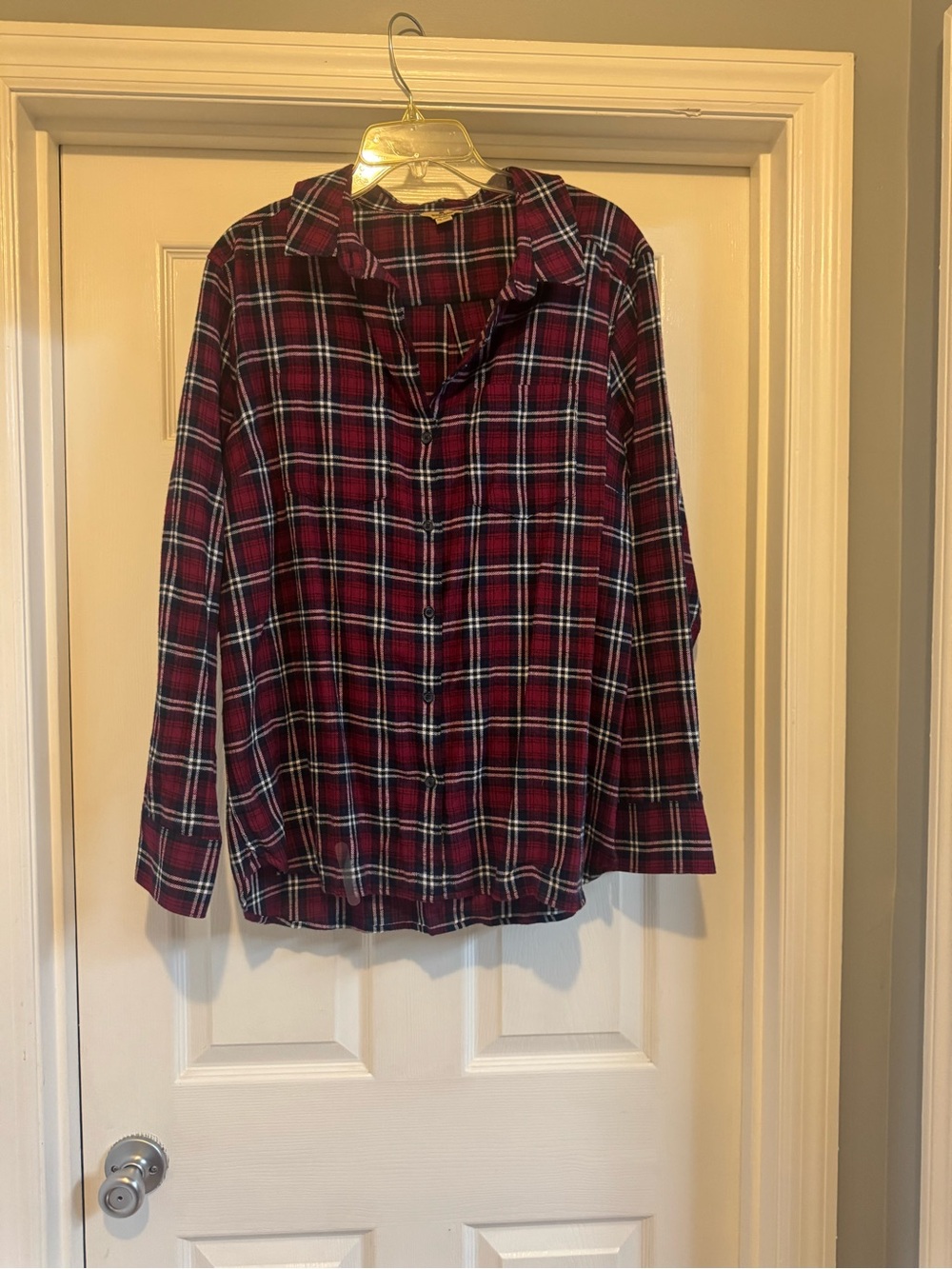 Women’s Red Plaid Flannel Button-Up Shirt